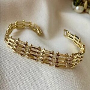 Gold Plated Gate Link Bracelet with Pavé Stone Accents